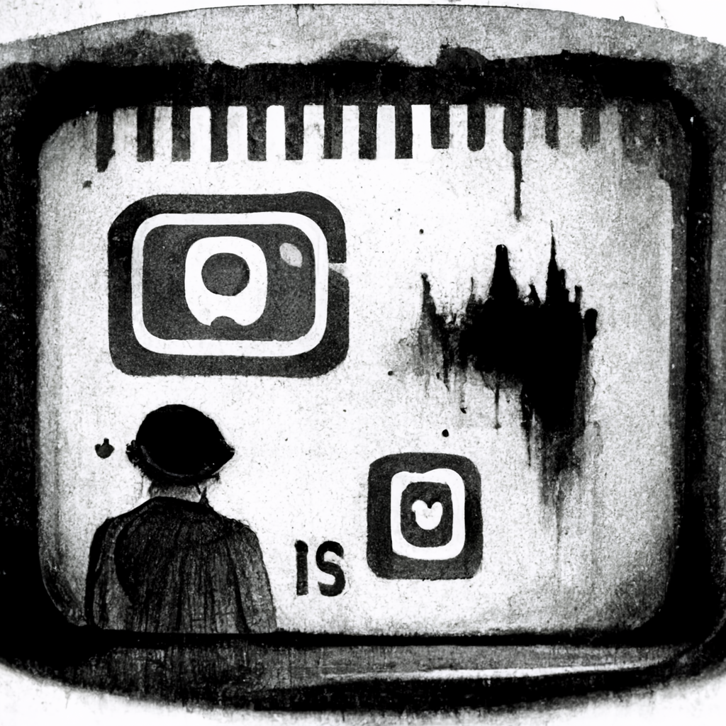 Image by MidJourney. Prompt: social media is going under etching